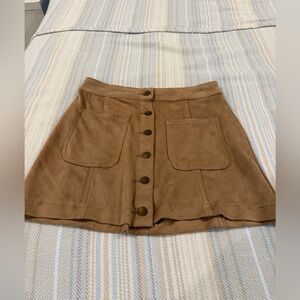 Altar'd State Brown Faux Suede Button-Front Mini Skirt